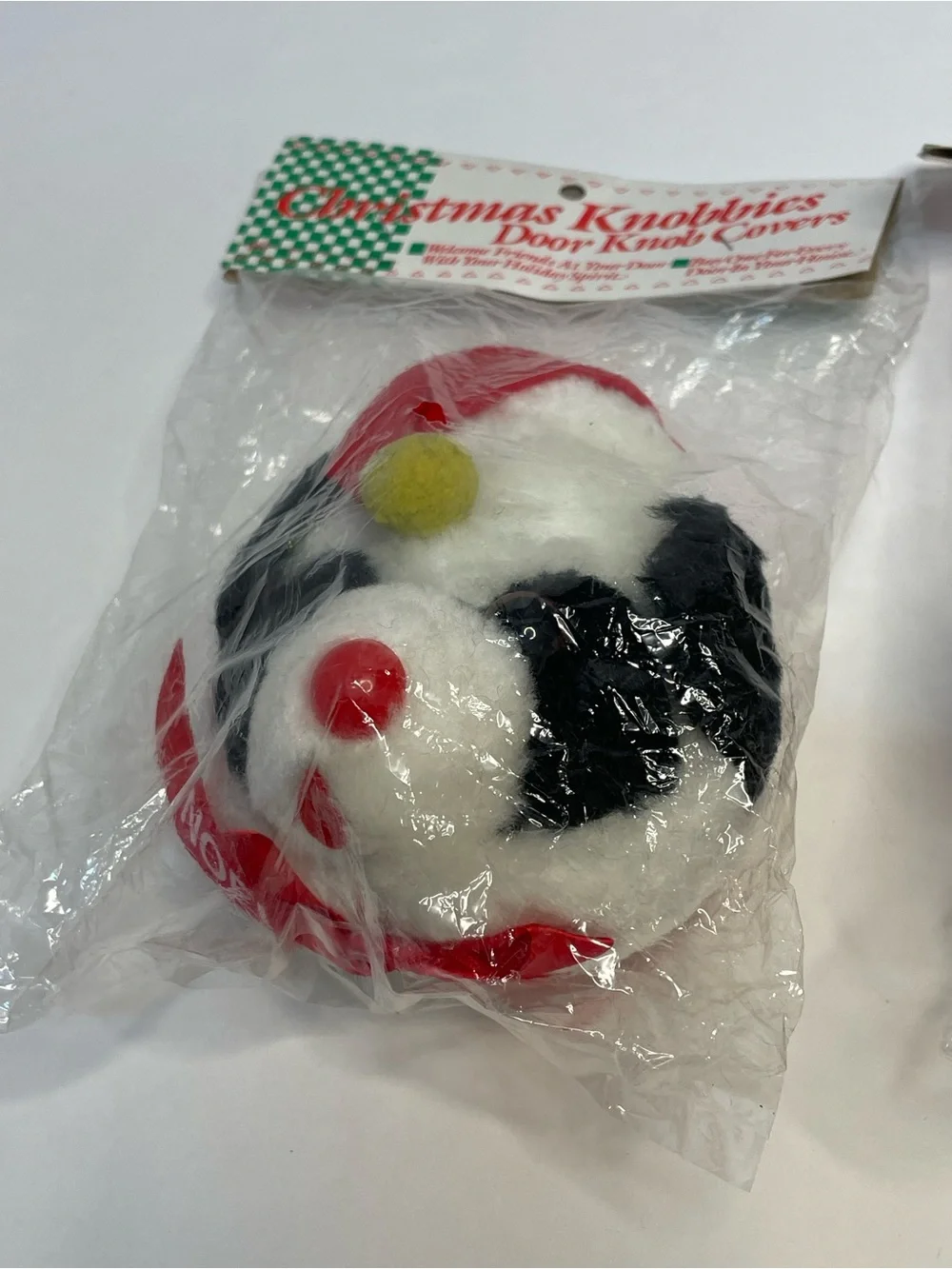 Vintage Christmas Panda Bear & Dog Door Knob Covers Plush Holiday NWT Set Of 2
